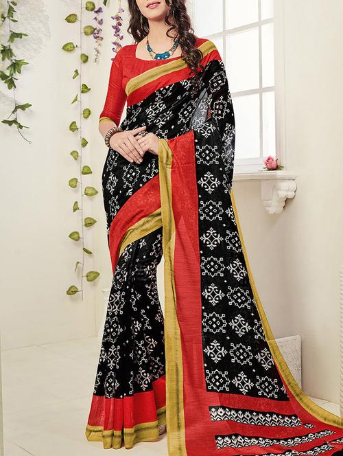 black printed art silk saree with blouse - 12774026 - Very Small Image - 1