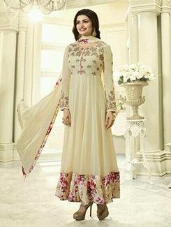beige anarkali semi-stitched suit - 12774598 - Very Small Image - 1