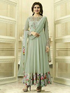 grey anarkali embroidered semi-stitched suit - 12774601 - Very Small Image - 1