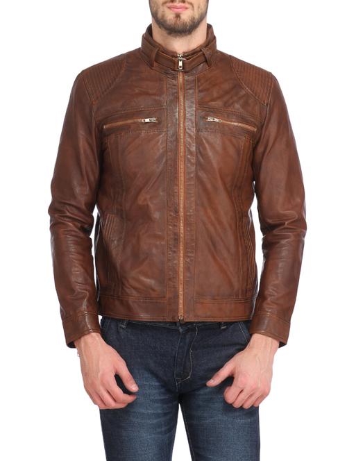 brown leather biker jacket - 12776653 - Very Small Image - 1