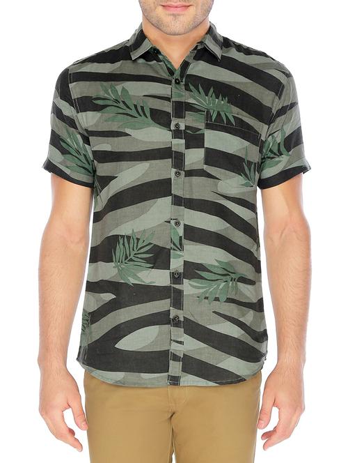 grey linen animal print casual shirt - 12777295 - Very Small Image - 1