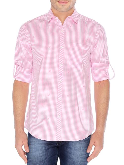 pink cotton mini checks casual shirt - 12777302 - Very Small Image - 1
