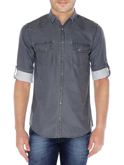 grey cotton casual shirt - 12777305 - Very Small Image - 1