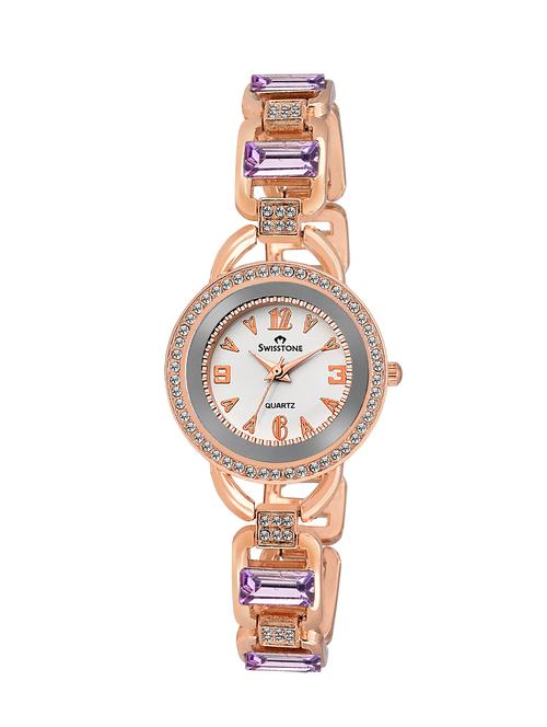 swisstone gem93w-lgt-prpl white dial purple stone bracelet wrist watch for women/girls - 12777736 - Very Small Image - 1