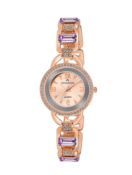 swisstone gem93g-lgt-prpl gold dial purple stone bracelet wrist watch for women/girls - 12777737 - Very Small Image - 1