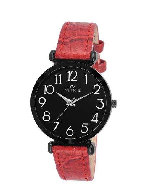 swisstone ck301-blk-red black dial red leather strap wrist watch for women/girls - 12777740 - Very Small Image - 1