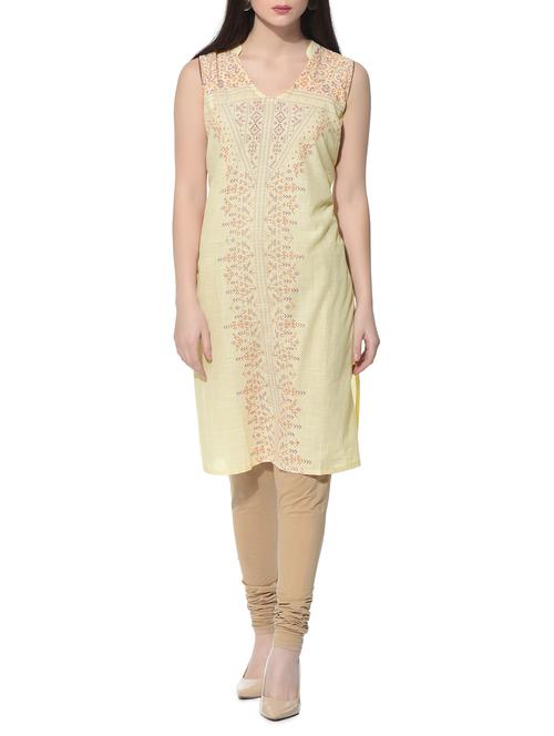 cream cotton straight kurta - 12778296 - Very Small Image - 1