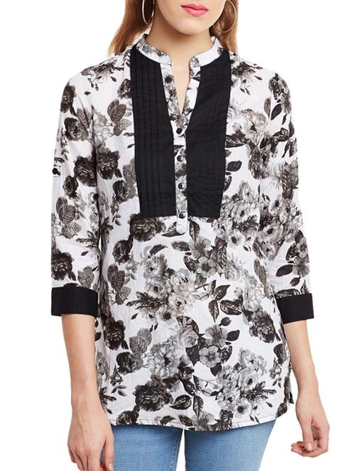 black floral printed cotton regular top - 12780061 - Very Small Image - 1