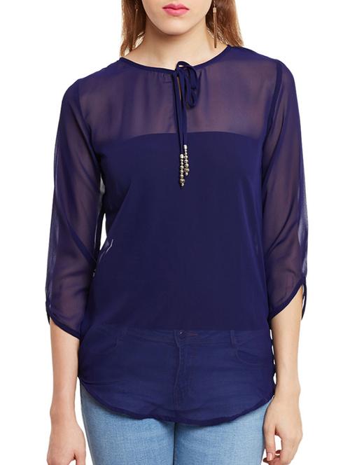 tie-up neck sheer top - 12780063 - Very Small Image - 1