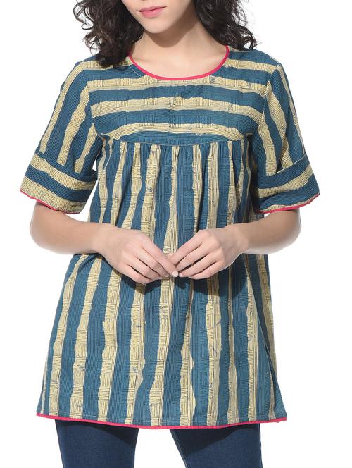 blue printed cotton regular top - 12780156 - Very Small Image - 1