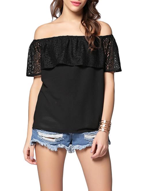 off shoulder flounce lace detailed top - 12780535 - Very Small Image - 1