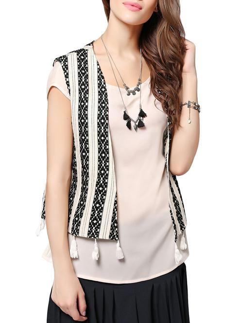 black embroidered cotton regular shrug - 12780541 - Very Small Image - 1