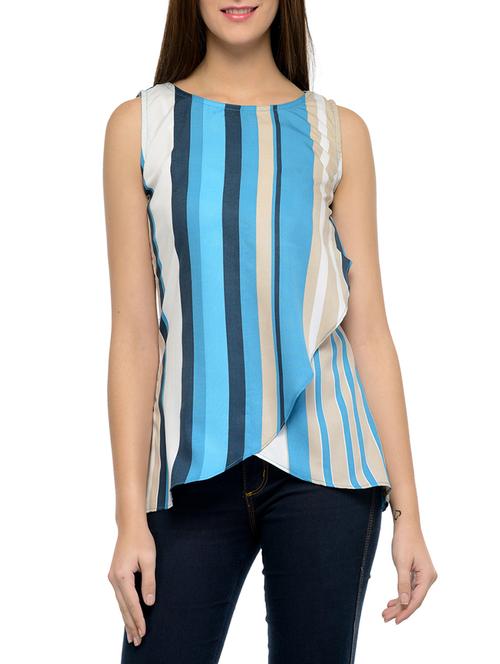blue striped polycrepe layered top - 12782388 - Very Small Image - 1