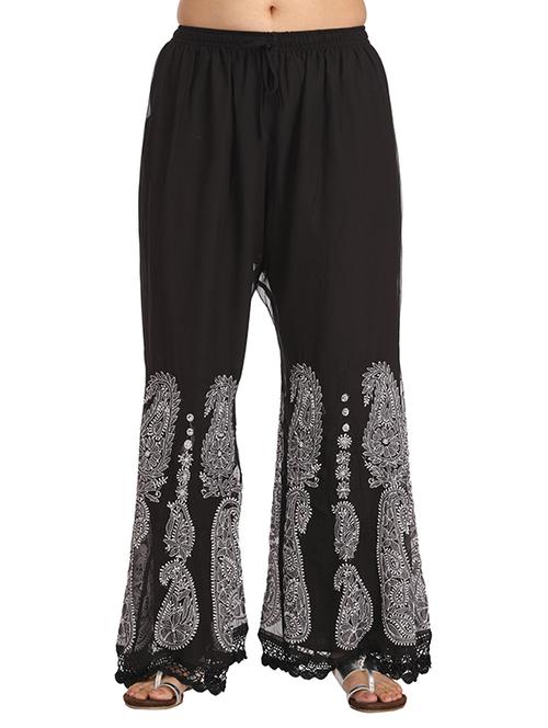 Black georgette chikankari embroidered palazzo - 12783521 - Very Small Image - 1