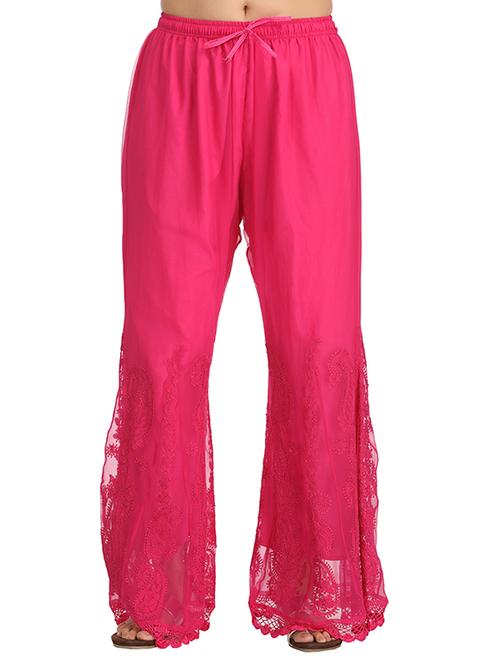 pink georgette chikankari embroidered palazzo - 12783524 - Very Small Image - 1