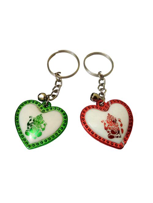key ring heart ganesha in green red color - (set of 2) - 12784305 - Very Small Image - 1