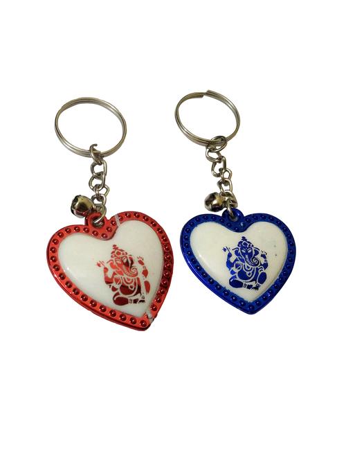 key ring heart ganesha in blue red color - (set of 2) - 12784306 - Very Small Image - 1