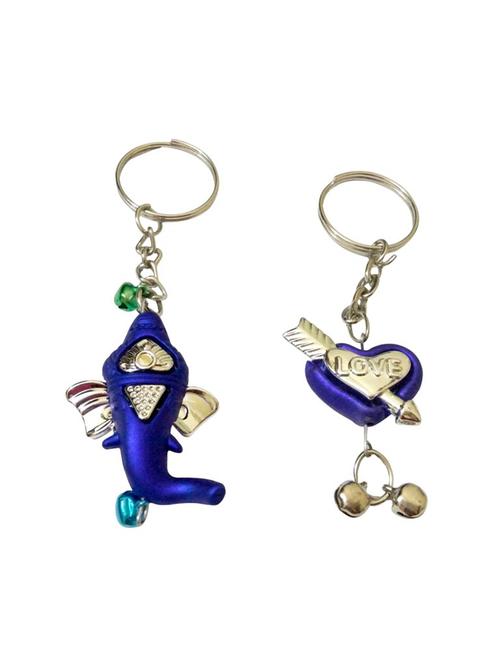 key ring love heart ganesha in blue color - (set of 2) - 12784307 - Very Small Image - 1