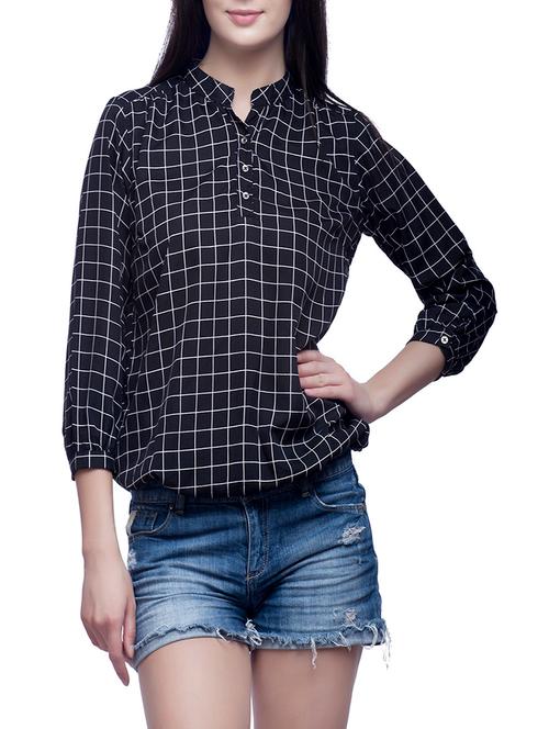 mandarin neck blouson top - 12784864 - Very Small Image - 1