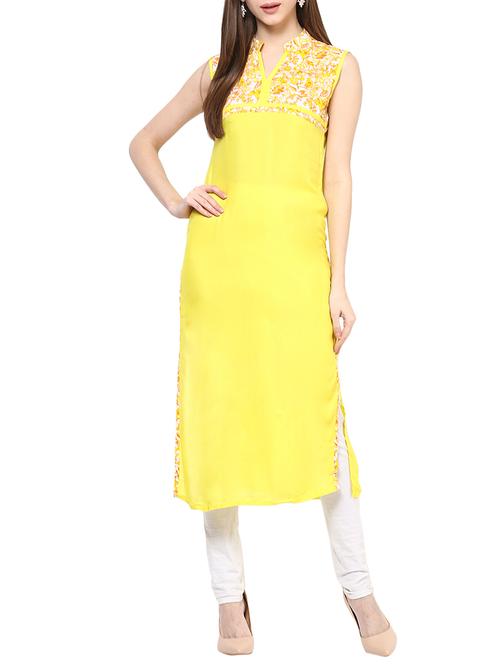yellow cotton long kurta - 12785265 - Very Small Image - 1
