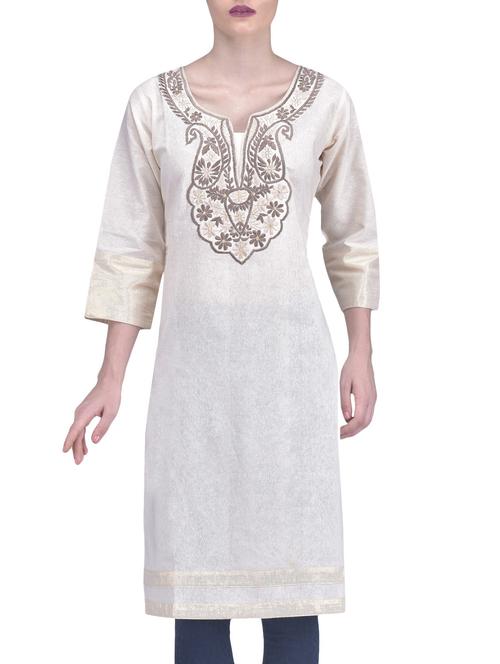off-white cotton flex embroidered kurti - 1278616 - Very Small Image - 1