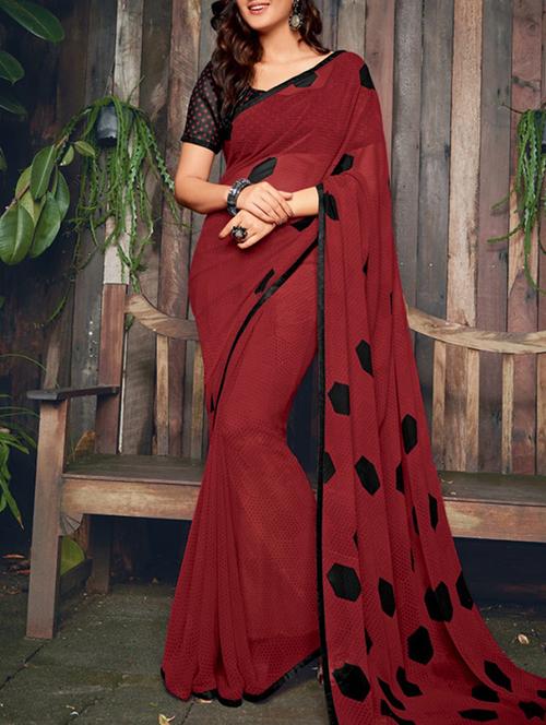 maroon georgette printed saree - 12786226 - Very Small Image - 1