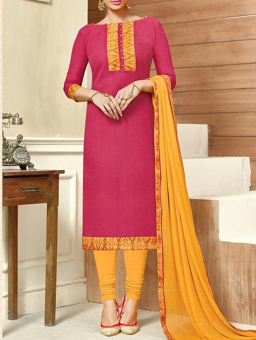 pink cotton unstitched suit - 12786269 - Very Small Image - 1