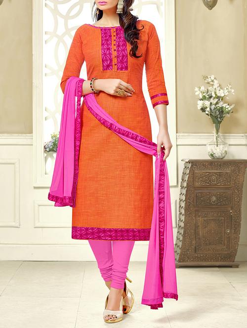 orange cotton unstitched suit - 12786271 - Very Small Image - 1
