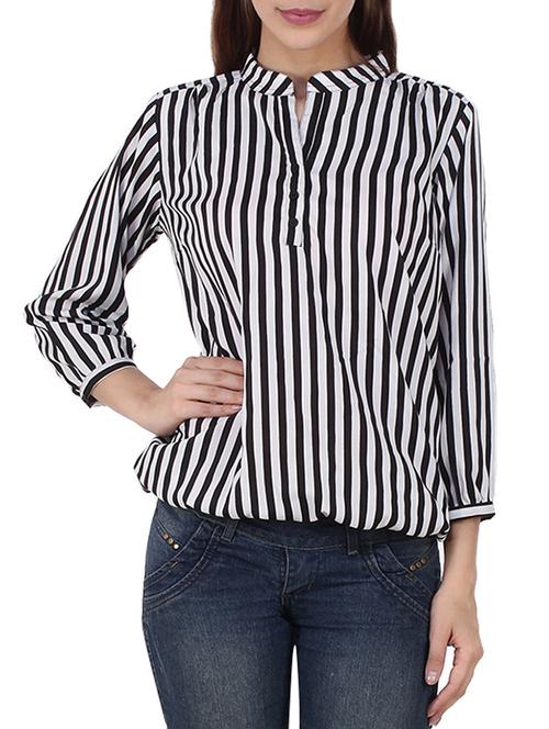mandarin neckline blouson top - 12786310 - Very Small Image - 1