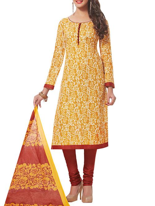 yellow cotton printed unstitched suit - 12786382 - Very Small Image - 1