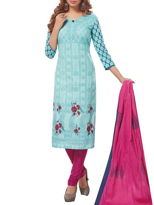 blue cotton printed dress material - 12786388 - Very Small Image - 1