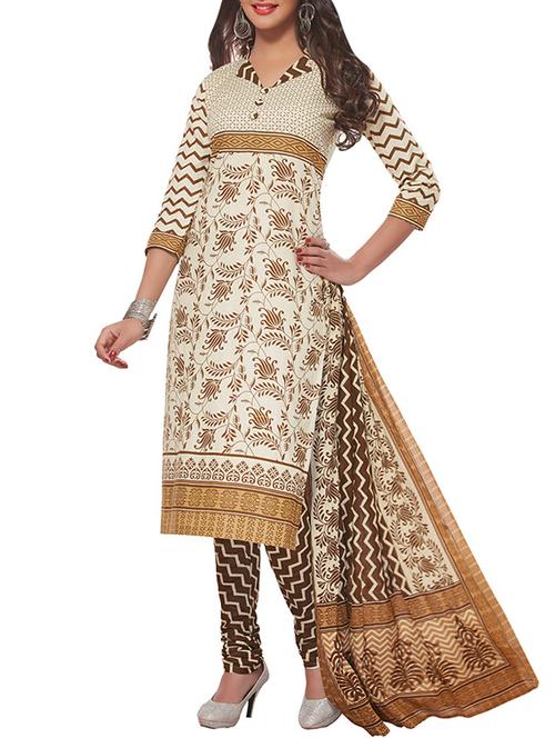 beige cotton printed unstitched suit - 12786394 - Very Small Image - 1