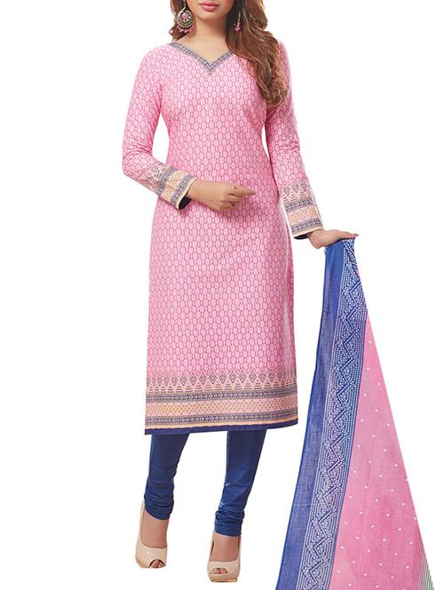 pink cotton printed dress material - 12786395 - Very Small Image - 1