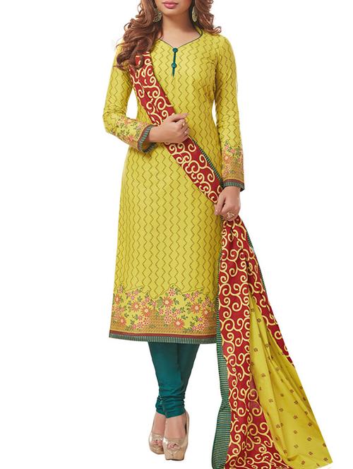 yellow cotton printed unstitched suit - 12786435 - Very Small Image - 1