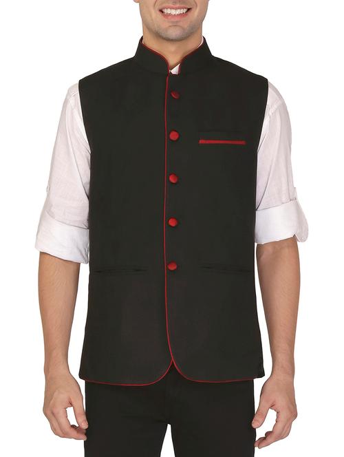 black cotton nehru jacket - 12787128 - Very Small Image - 1