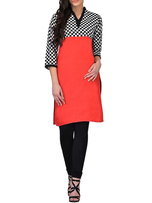 red cotton straight kurti - 12790366 - Very Small Image - 1