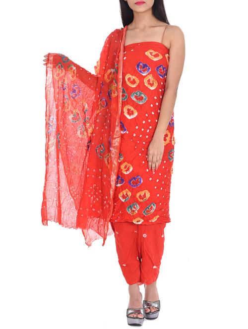 orange straight tye and dye dress material - 12791894 - Very Small Image - 1