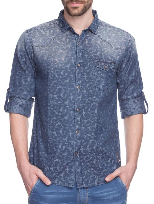 blue cotton casual shirt - 12792600 - Very Small Image - 1