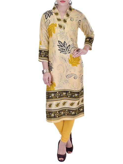 yellow rayon straight kurti - 12793616 - Very Small Image - 1