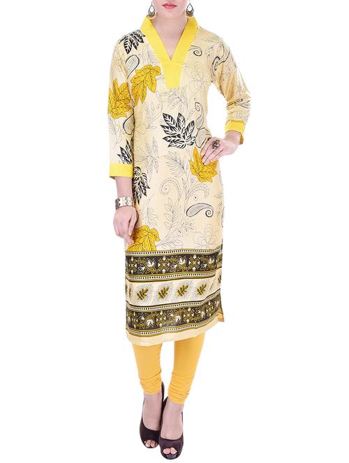 yellow rayon straight kurti - 12793630 - Very Small Image - 1