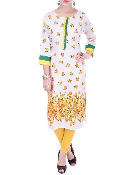 white rayon straight kurti - 12793631 - Very Small Image - 1