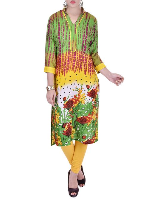 multi colored rayon straight kurti - 12793632 - Very Small Image - 1