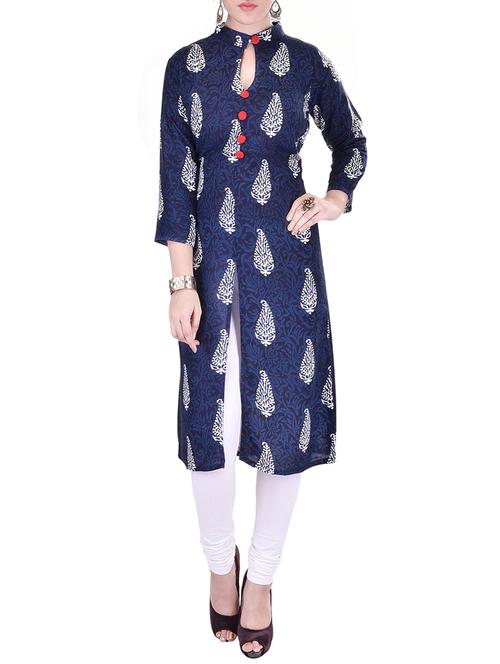 blue rayon straight kurti - 12793638 - Very Small Image - 1