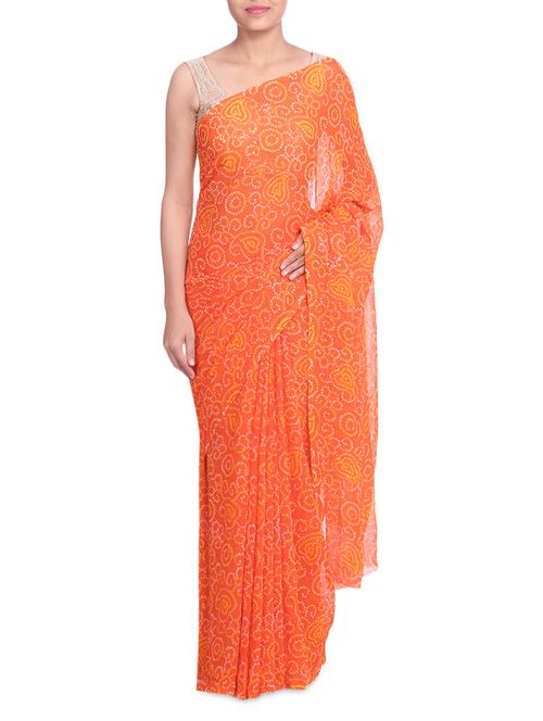 orange georgette paisley print sari - 1279373 - Very Small Image - 1