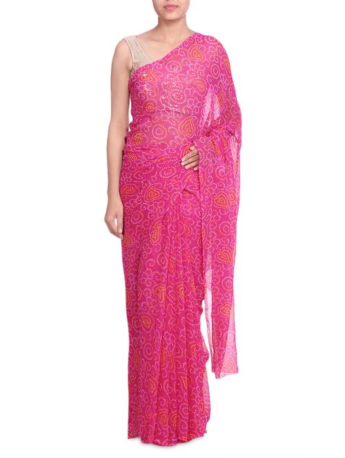 pink georgette paisley print sari - 1279376 - Very Small Image - 1