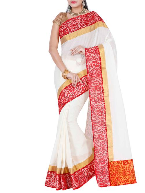 cream kerala kasavu cotton saree with blouse - 12795992 - Very Small Image - 1