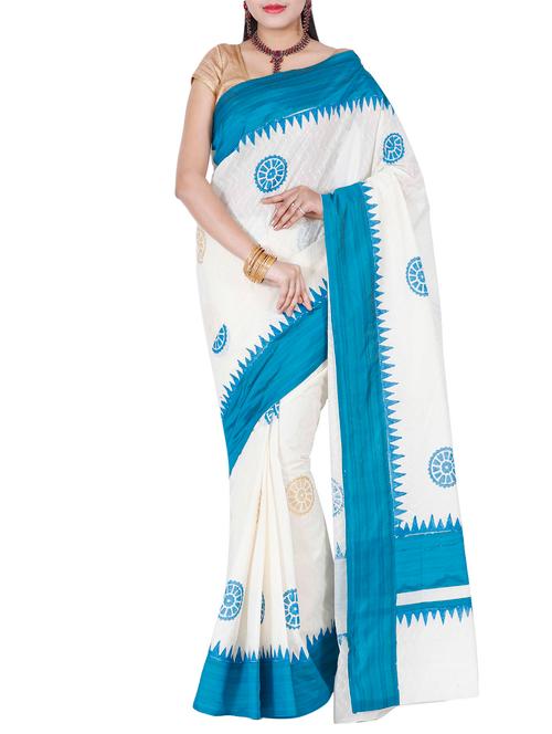 cream kerala kasavu cotton saree with blouse - 12796006 - Very Small Image - 1