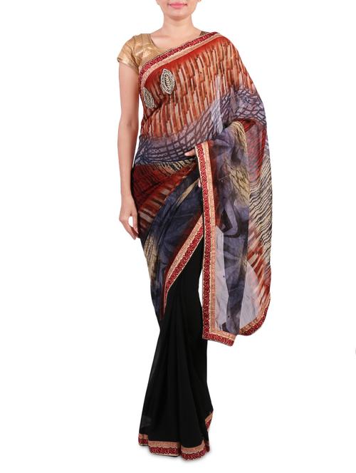 Black embellished faux georgette saree - 1279743 - Very Small Image - 1