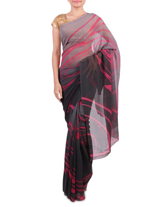 Grey printed faux georgette saree - 1279745 - Very Small Image - 1