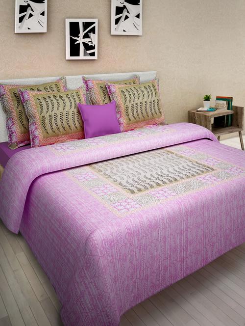 pink cotton printed double bed sheet set - 1279821 - Very Small Image - 1